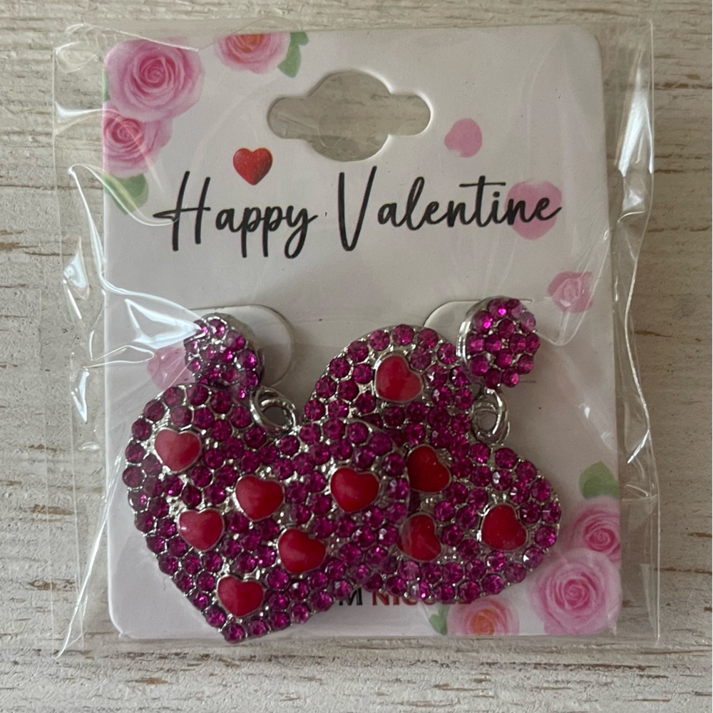 Pink Heart Rhinestone Earrings Fashion Jewelry NWT